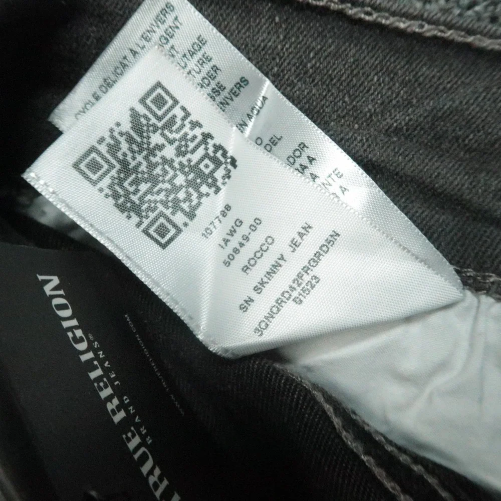 True Religion Jeans Mens 40x32 Gray Charcoal‎ Rocco Relaxed Skinny No Flap NWT